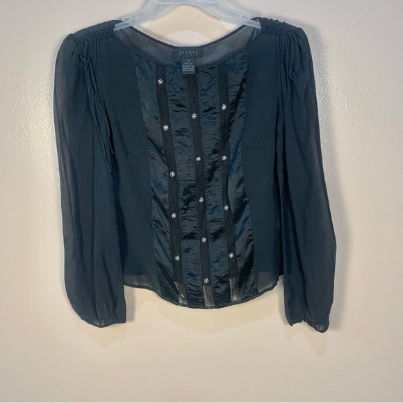 The Limited Tops - VTG The Limited 100% Silk Puff Sleeve Lace Daisy Sheer Panels Blouse
